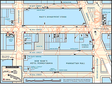 Surveillance cameras in a NYC 3-block area